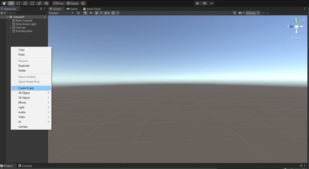 Creating empty game object