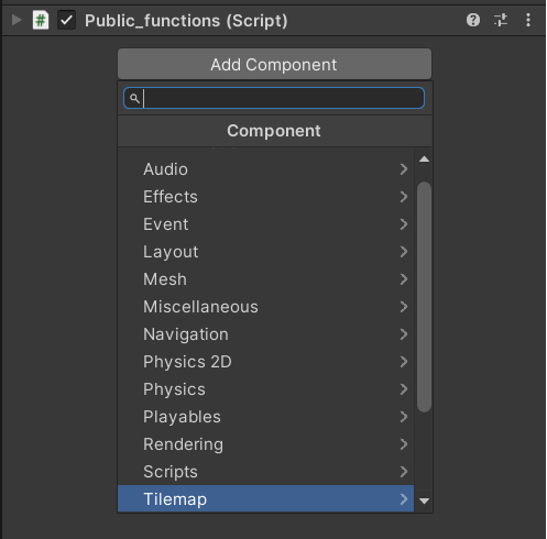 Adding new script component in the inspector window