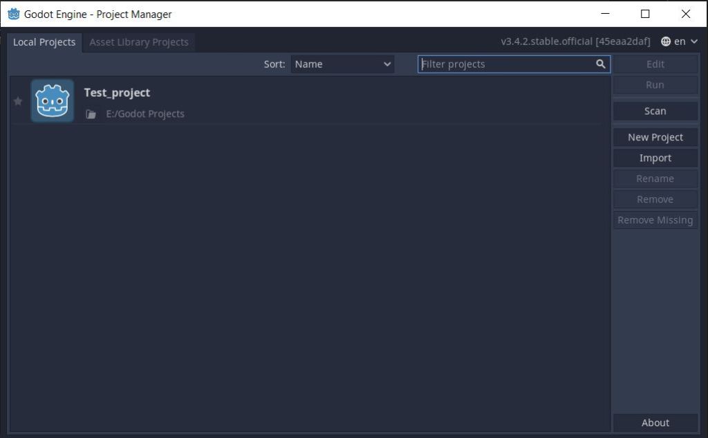 Project manager in Godot game engine.