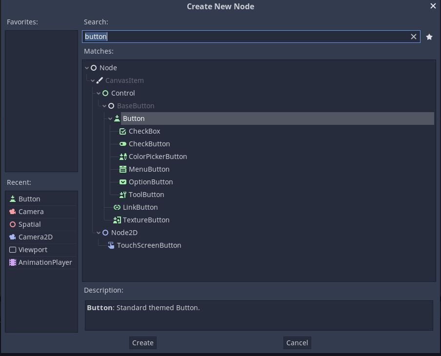 create new node window in Godot