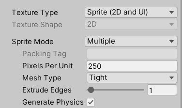 Sprite sheet settings in Unity inspector