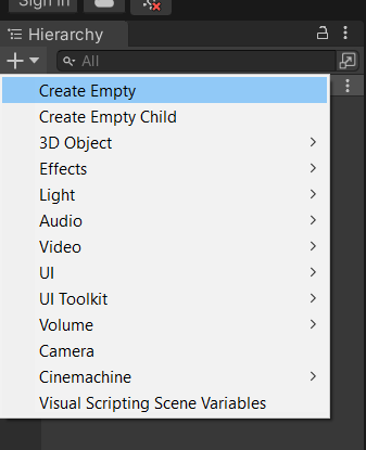 Add an empty game object