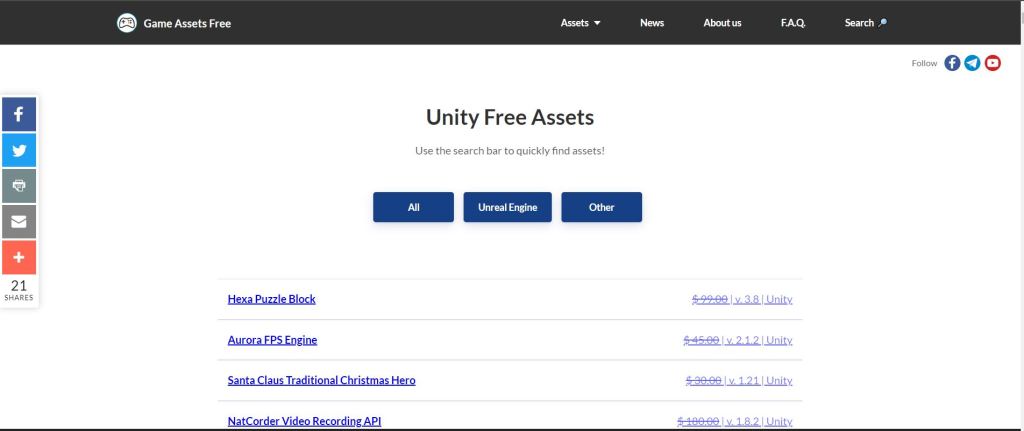 Unity free assets website preview