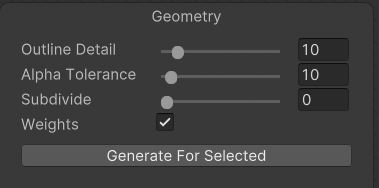 Geometry popup in Skinning editor