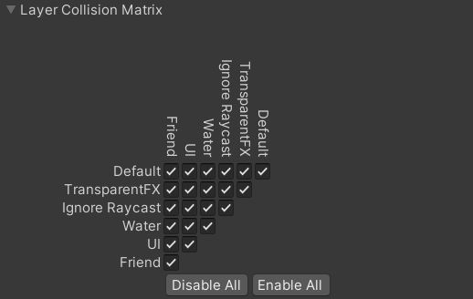 Layer collision setting in Unity