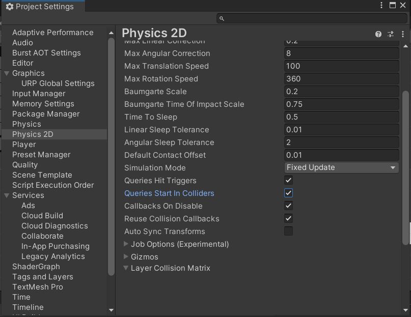 Unity Physics 2D settings