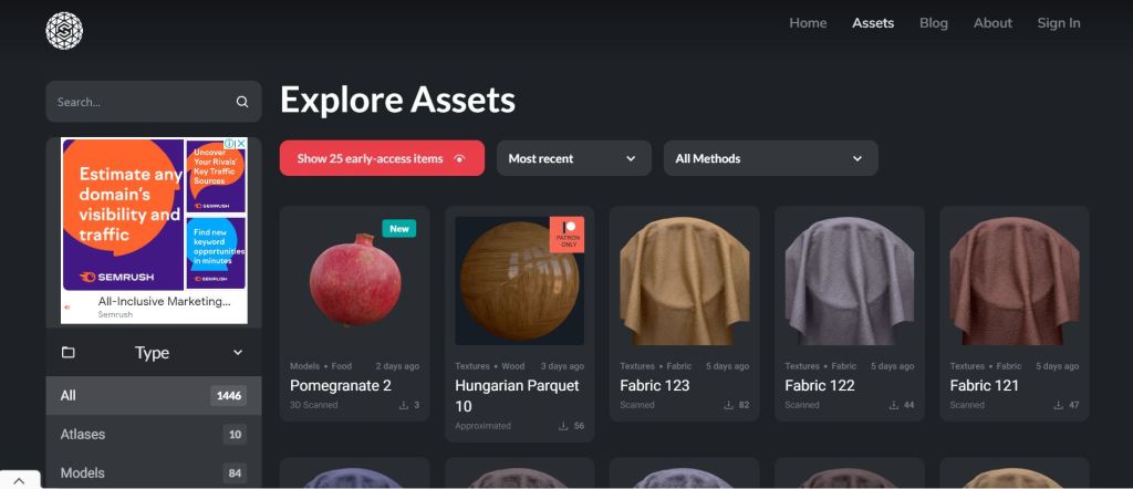 Share Textures website view