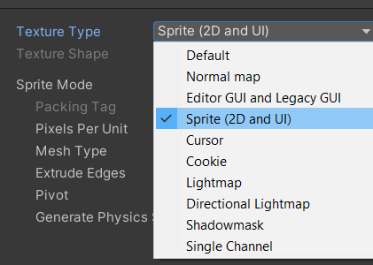 Sprite type set to 2D and UI