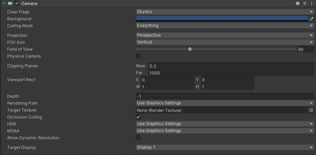 Camera component in Unity Editor