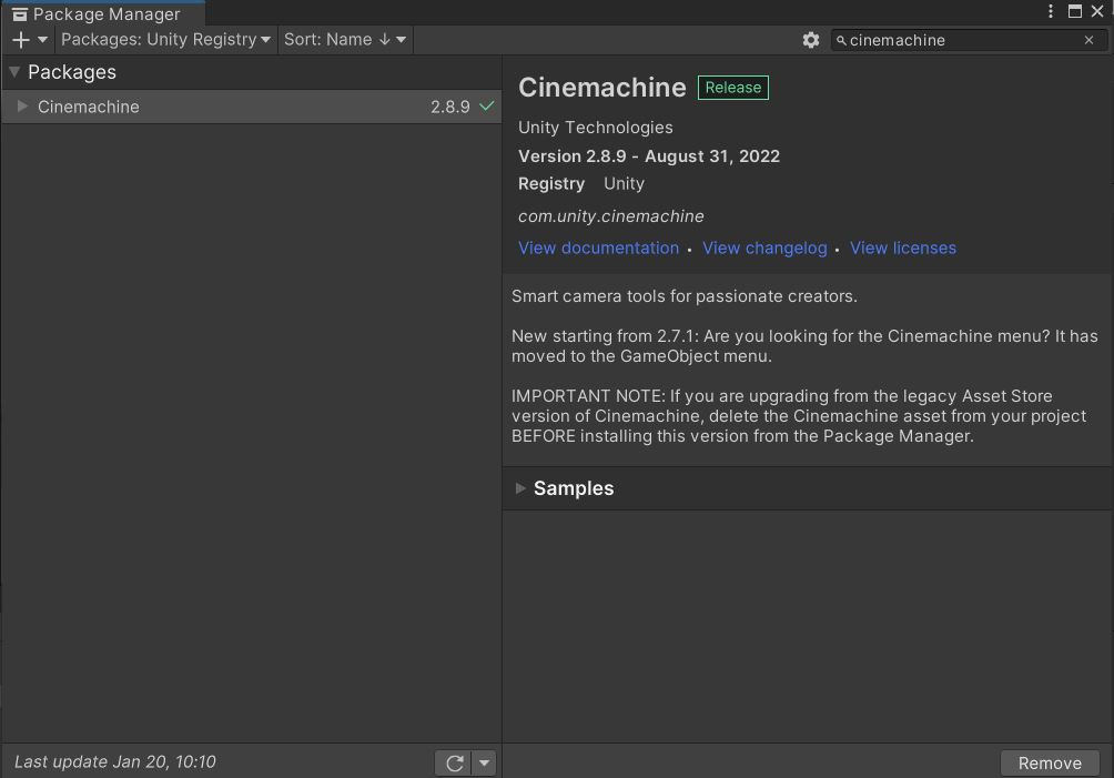Unity Cinemachine package