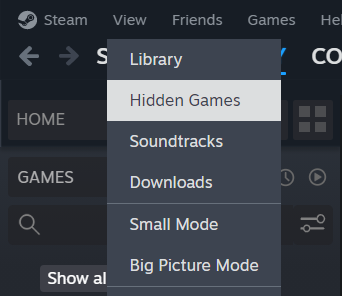 Accessing Hidden Games from view menu.